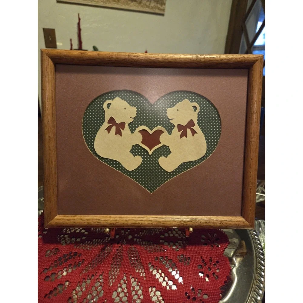 Vintage Bear And Heart Picture Cottagecore