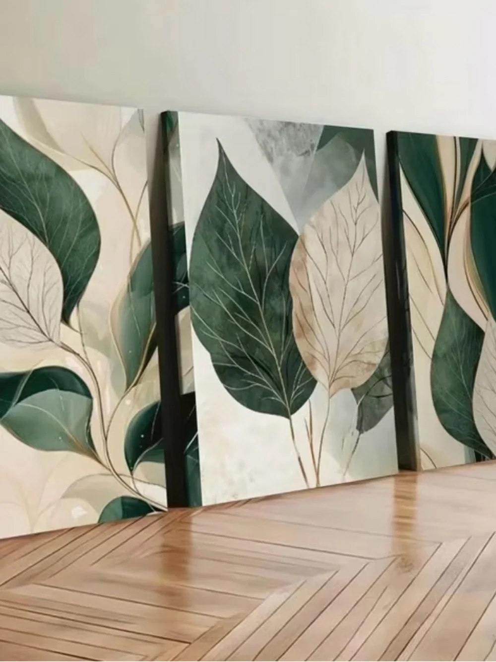 Abstract Botanical Wall Art - Green and Cream Leaf Canvas