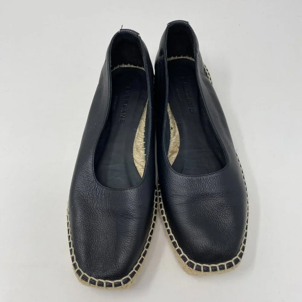everlane espadrille leather low wedge slip on flats (worn once)