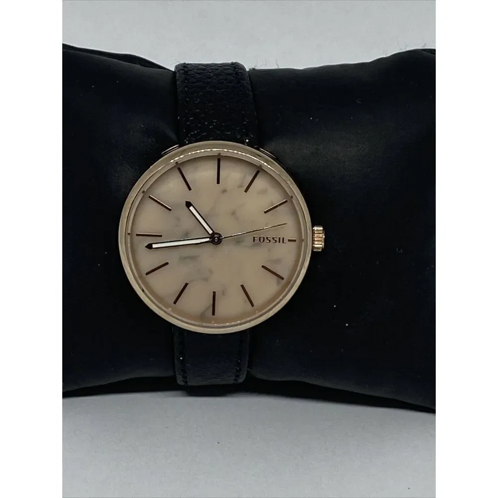 Fossil BQ3492 Women's Black Leather Gold Analog Dial Quartz Wrist Watch CM635