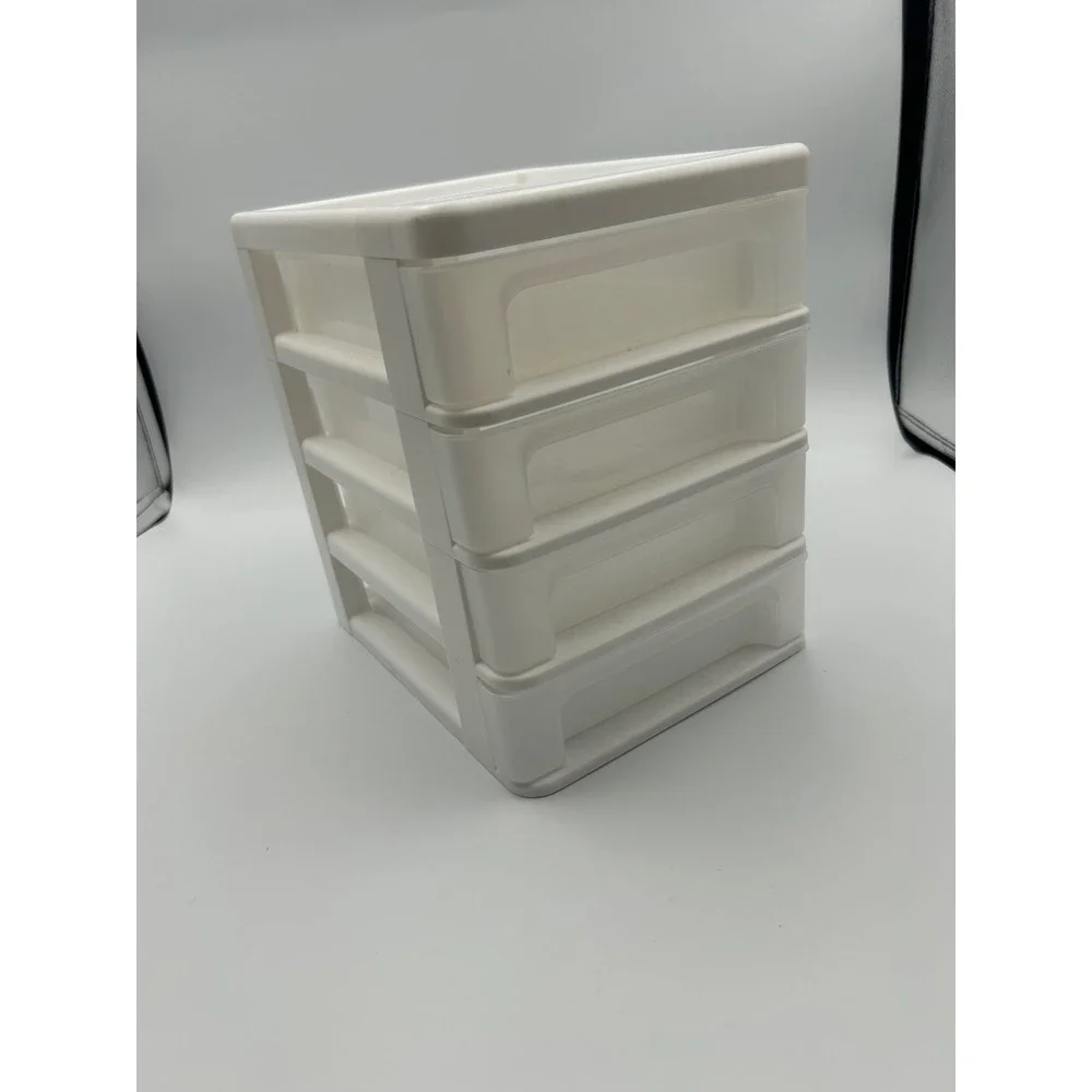 IRIS 4 Drawer Desktop Storage Organizer White Clear Plastic CDD-XS4‎