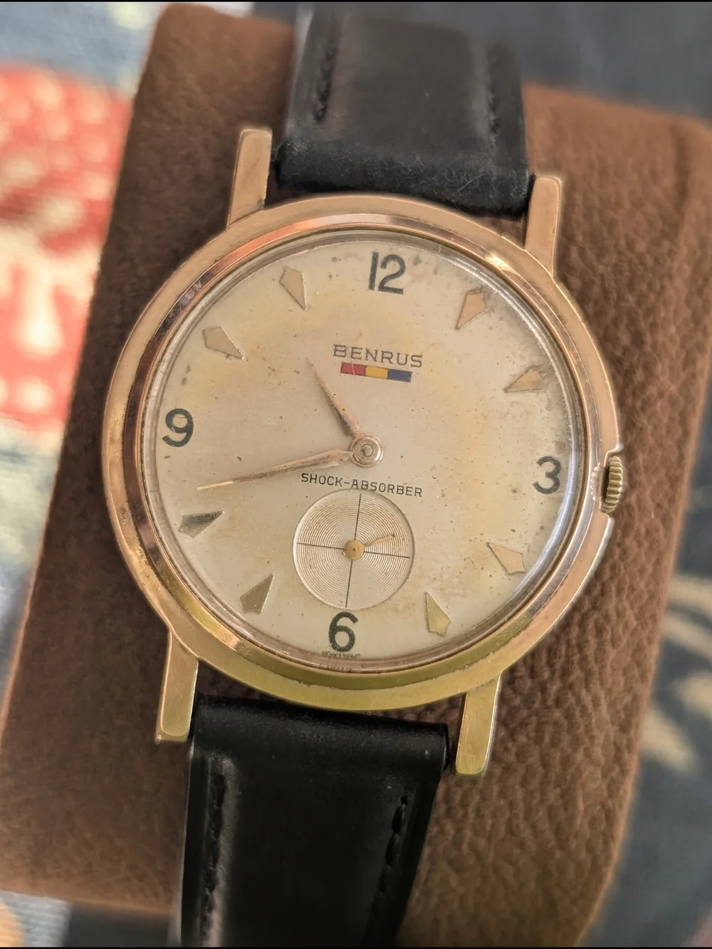 Men's Gold-Tone Shock-Absorber Watch in Black