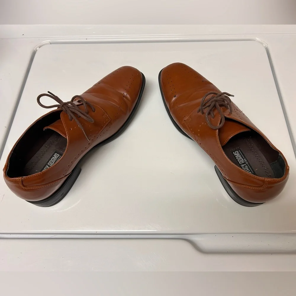 Boys 6M Stacy Adams Cognac Brown Leather Lace-Up Oxfords Dress Shoes