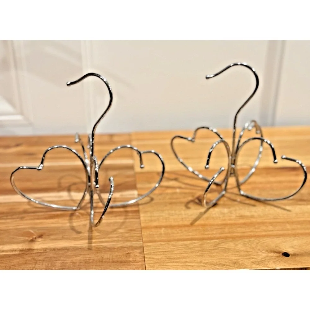 Lot 2 Silver Metal Heart Belt Hangers Closet Scarf Accessory Display Organizer