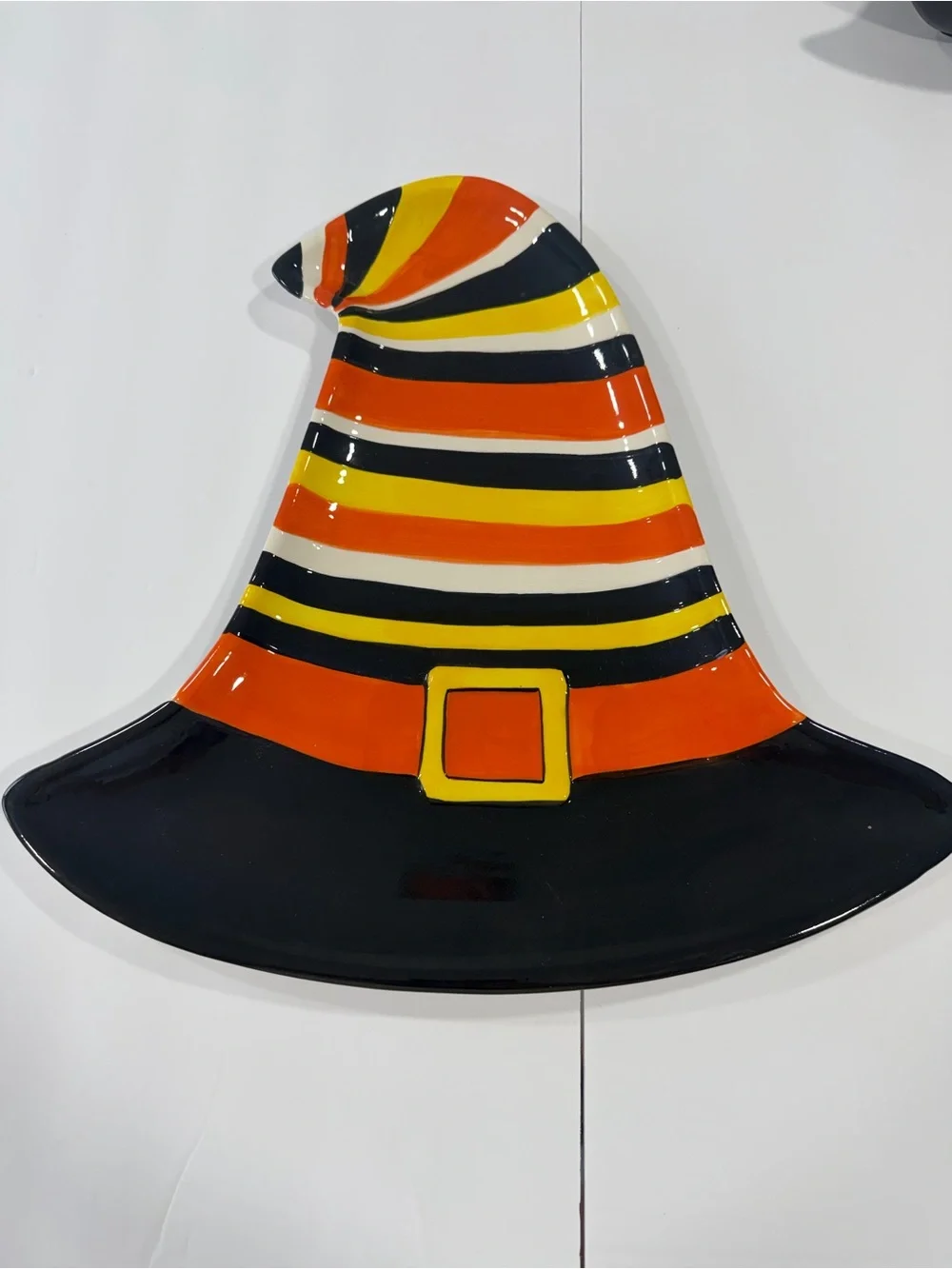 Striped Witch Hat Serving Platter - Orange, Black & Yellow