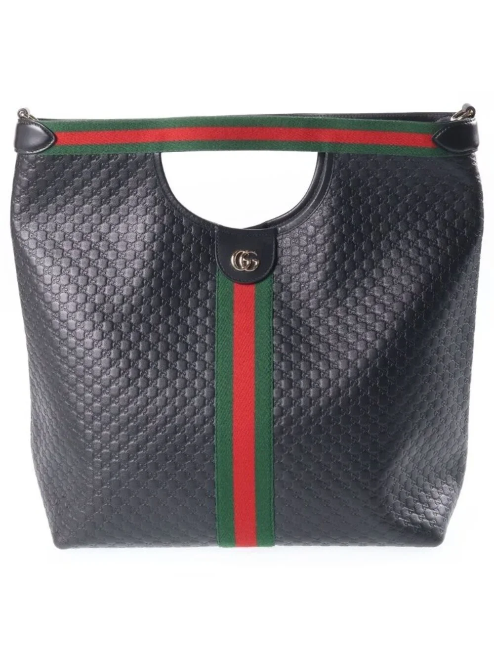 Gucci Ophidia Tote GG Embossed Shoulder Bag Black Leather Gold