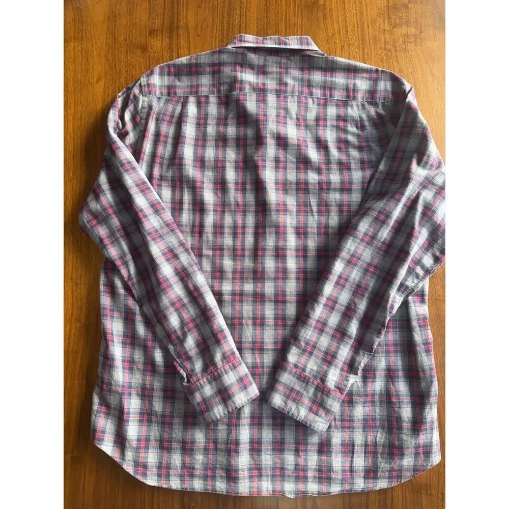 J.Crew Men's Brushed Cotton Grey Plaid Button-Up - Size L