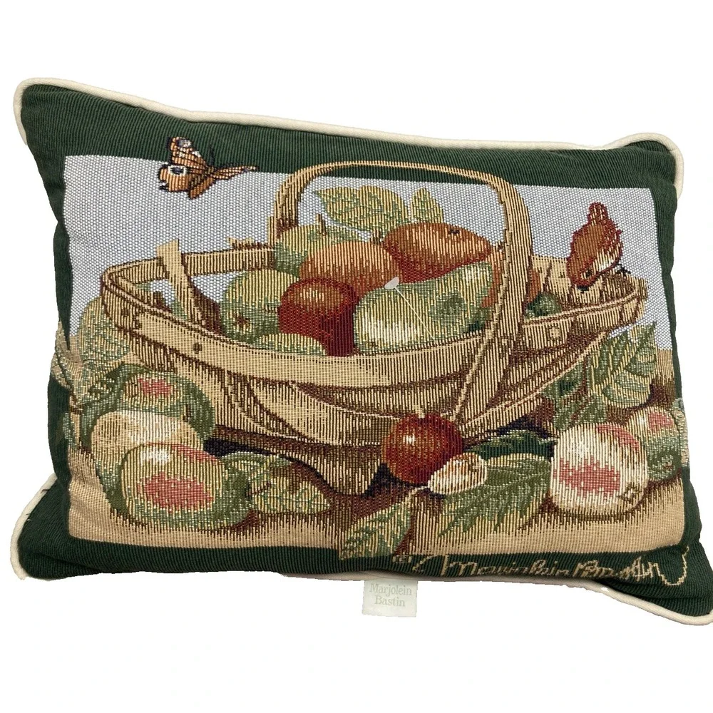 Vtg Marjolein Bastin Tapestry Throw Pillow Apple Fruit Basket Butterfly 16x12