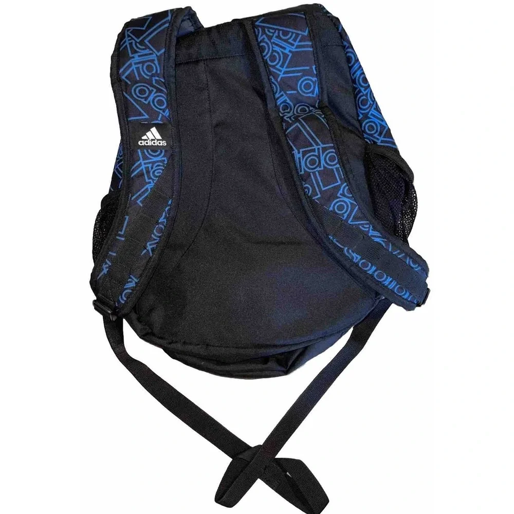 Adidas Stratton 3 Large Backpack Blue Black Logo Print Neon Yellow Accents Clean
