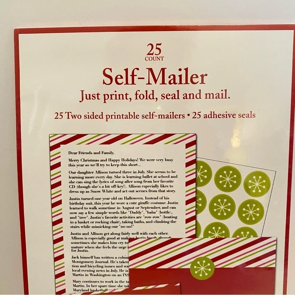 Christmas Two Sided Printable Self Mailers 50 Pieces & Party Planning Notebook