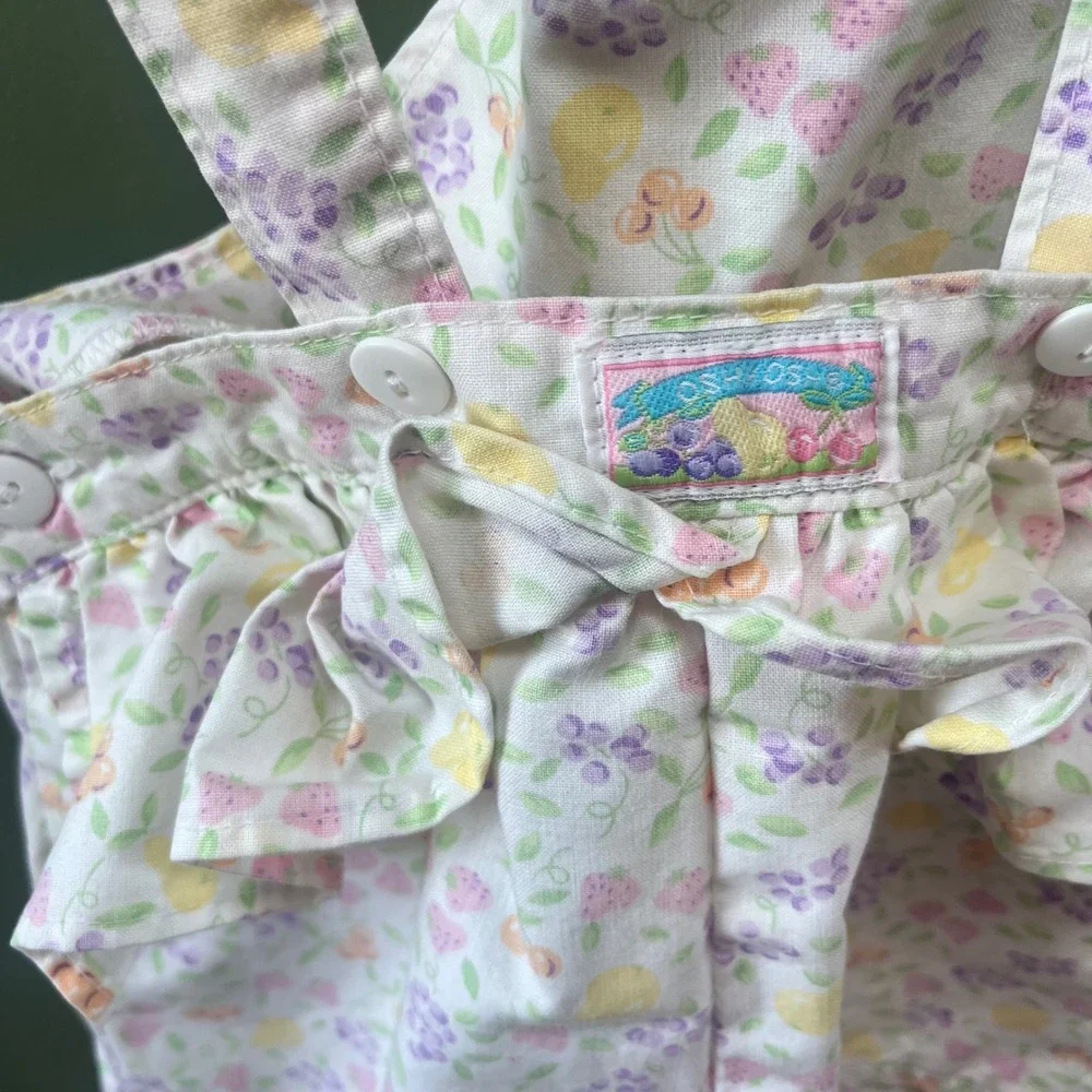 Rare Vintage OshKosh Bgosh Girls‎ 3T Fruit Print Ruffle Vestbak Shortalls  USA