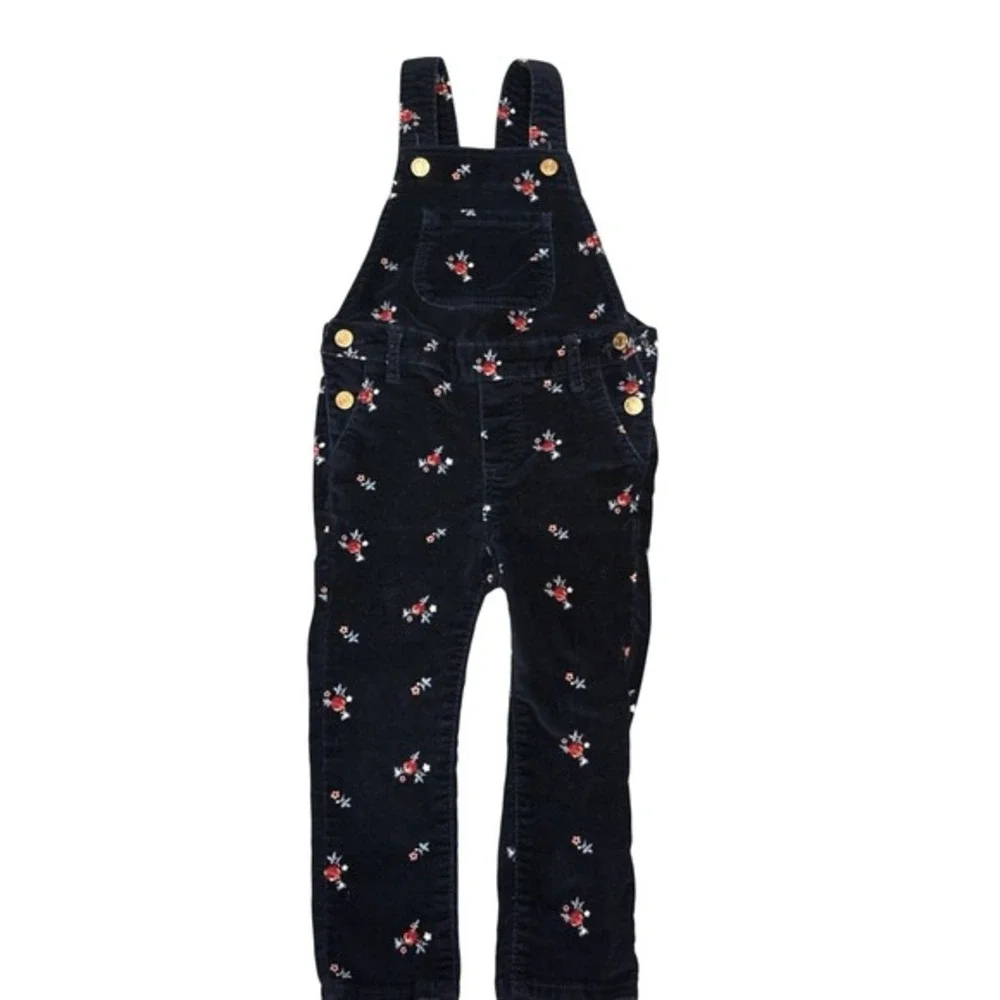 Gap Kids Navy Blue Corduroy Denim Overalls Roses Size 3T‎