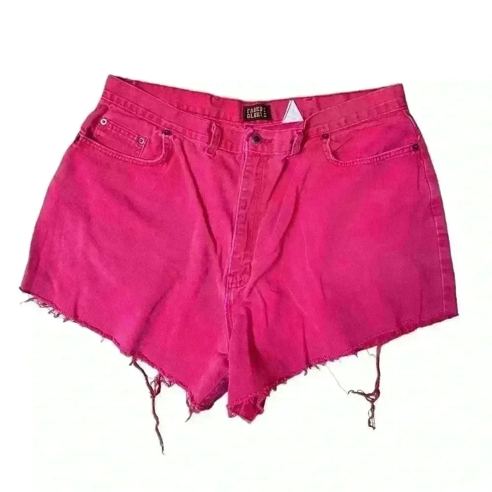 Vintage 90's Pink Faded Glory Raw Hem Cut Off Denim Shorts 24” Waist