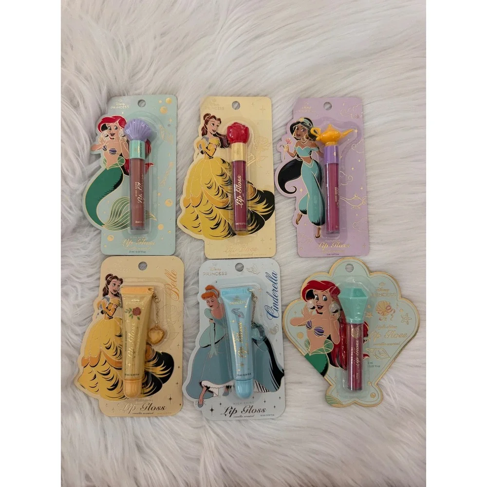 Disney Princess High Shine Lip Gloss Set Ariel Belle Jasmine Cinderella 6 Pack
