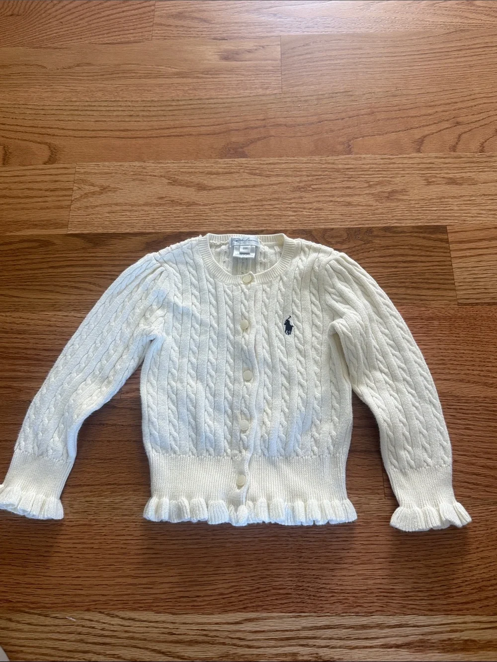 Ralph Lauren Cream Cable Knit Girl's Cardigan with Navy Pony