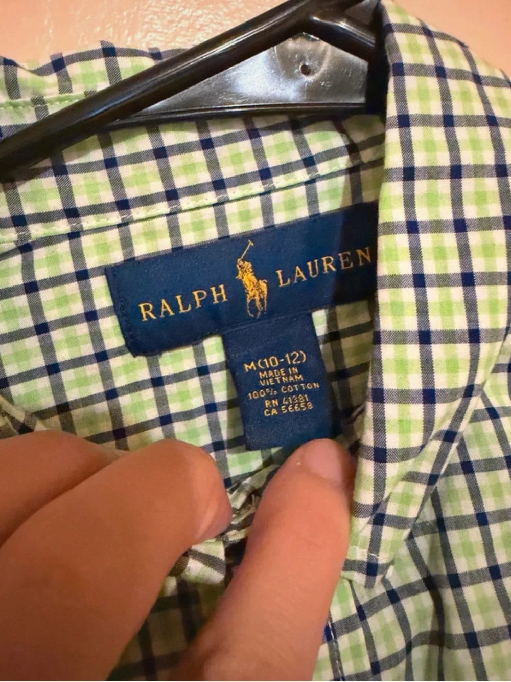 Ralph Lauren Blue & Light Green Checked Button-Down Shirt
