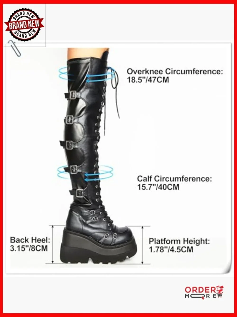 Platform Over Knee Boots with Chunky Heel Side Zip Lace Up Motorcycle Style
