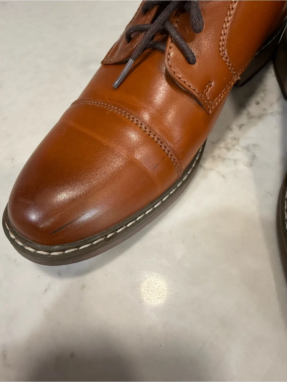 Classic Tan Lace-Up Kids Dress Shoes with Stitched Detail
