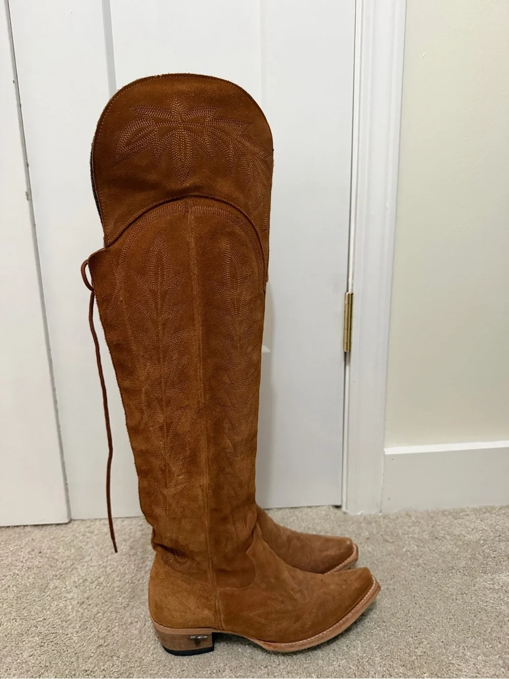 Lane boots Women’s Tall Suede cowgirl lace up Boots - camel