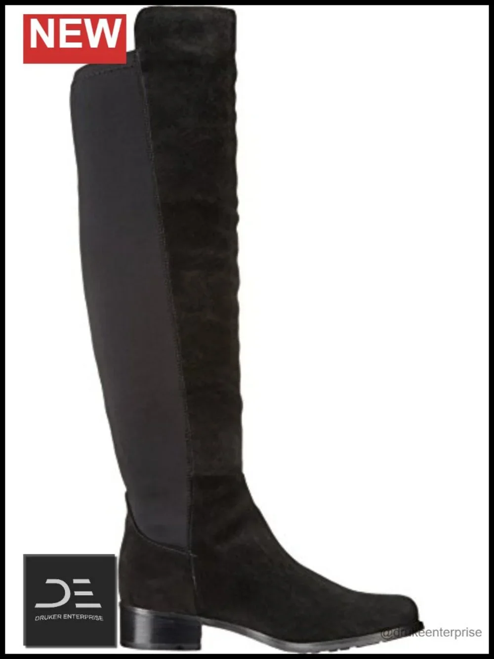 Waterproof Over the Knee Riding Boots Stretchy Calf Stacked Heel Suede