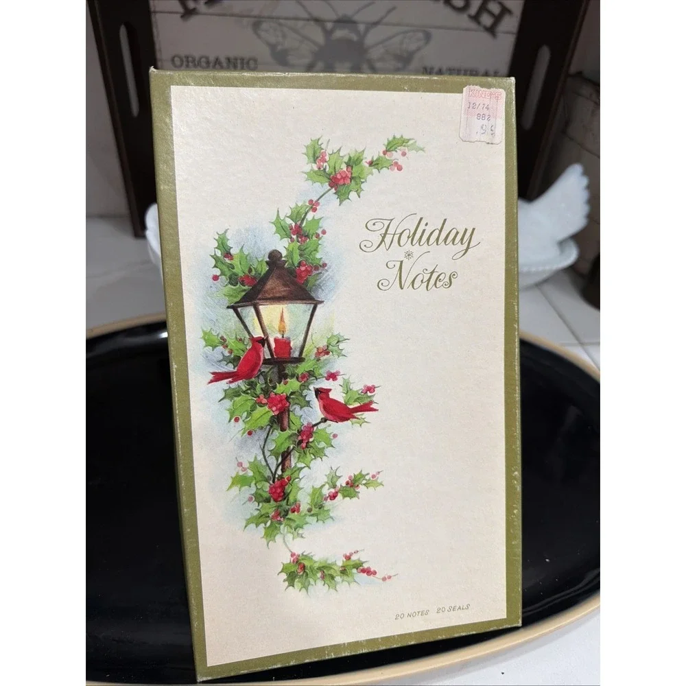 Vintage Cardinal Christmas Cards Holiday Notes Fold  Lamp Post  18 W/Gold Seals‎