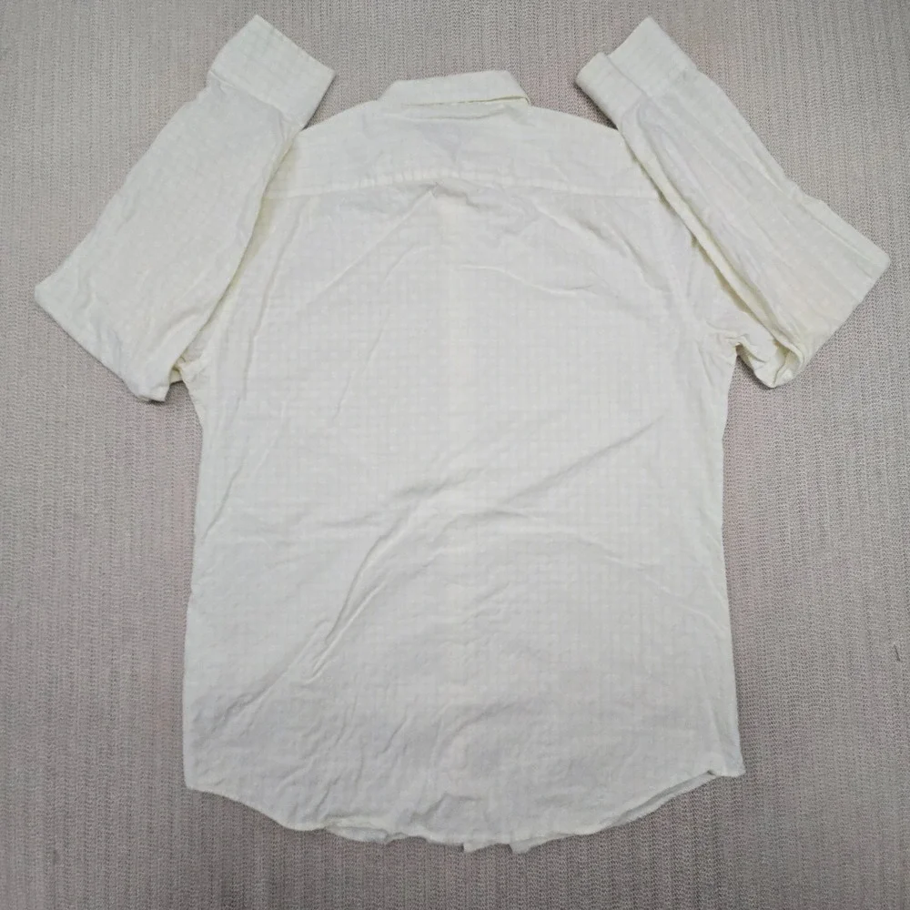 Banana Republic Shirt Mens Large 16 White Yellow Check Button Up Down Dress