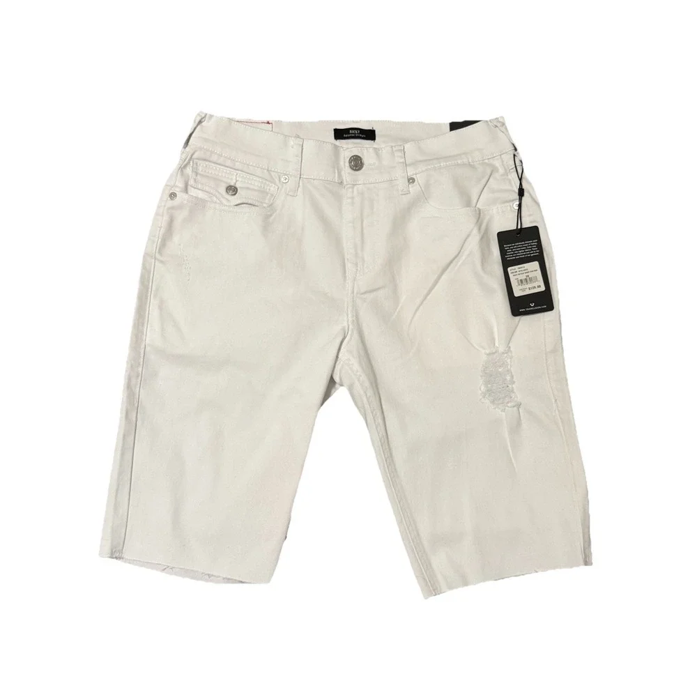 NWT $128‎  True Religion RICKY SN Relaxed Size 30 White Straight Shorts Raw Hem