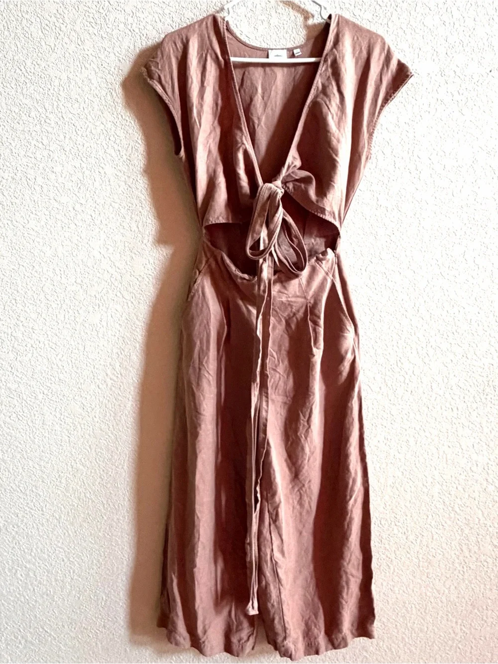 Wilfred Aritzia Women Size 0 Brax Linen Blend‎ Jumpsuit Wrap Top Nutmeg Wide Leg