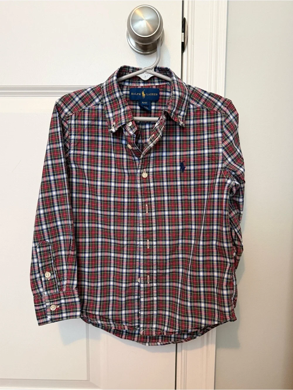 4T Ralph Lauren Red, Blue & White Plaid Button-Down Shirt