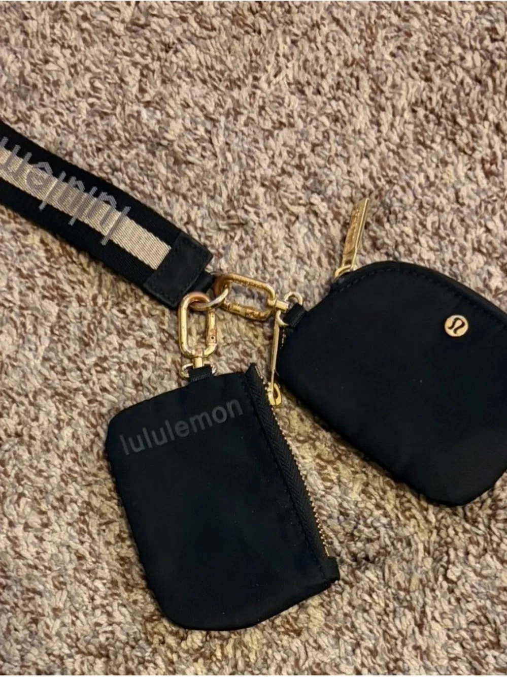 lululemon athletica Black Dual Key & Card Pouch Set with Gold Hardware