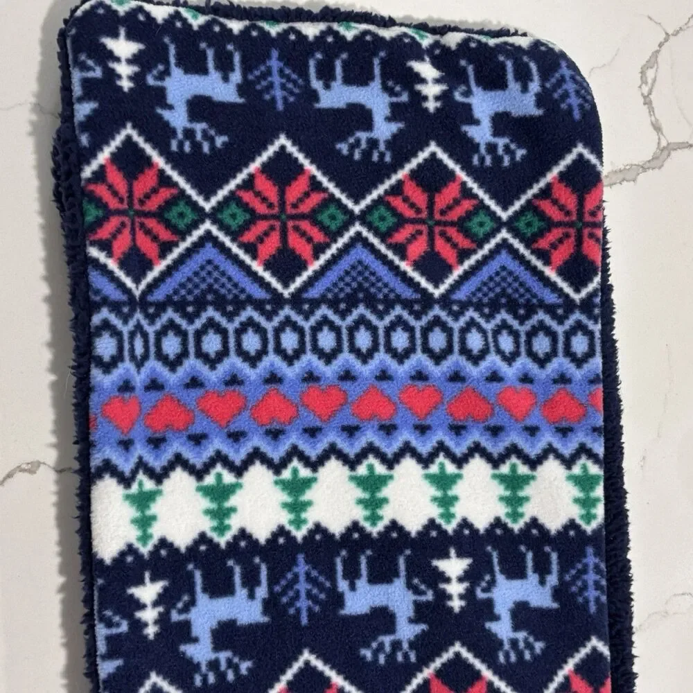 LANDS' END Women's Fleece Fair Isle Print Reindeer Snowflakes Scarf Gloves Set 7