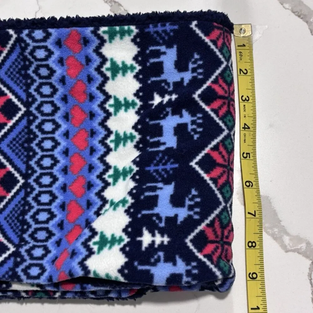 LANDS' END Women's Fleece Fair Isle Print Reindeer Snowflakes Scarf Gloves Set 7