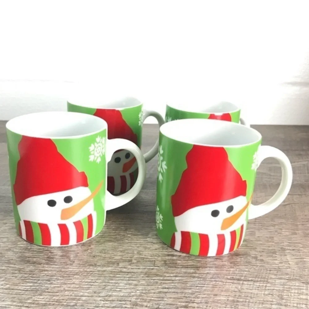 Crate & Barrel snowman mugs Set of 4 Christmas‎ coffee cups holidays
