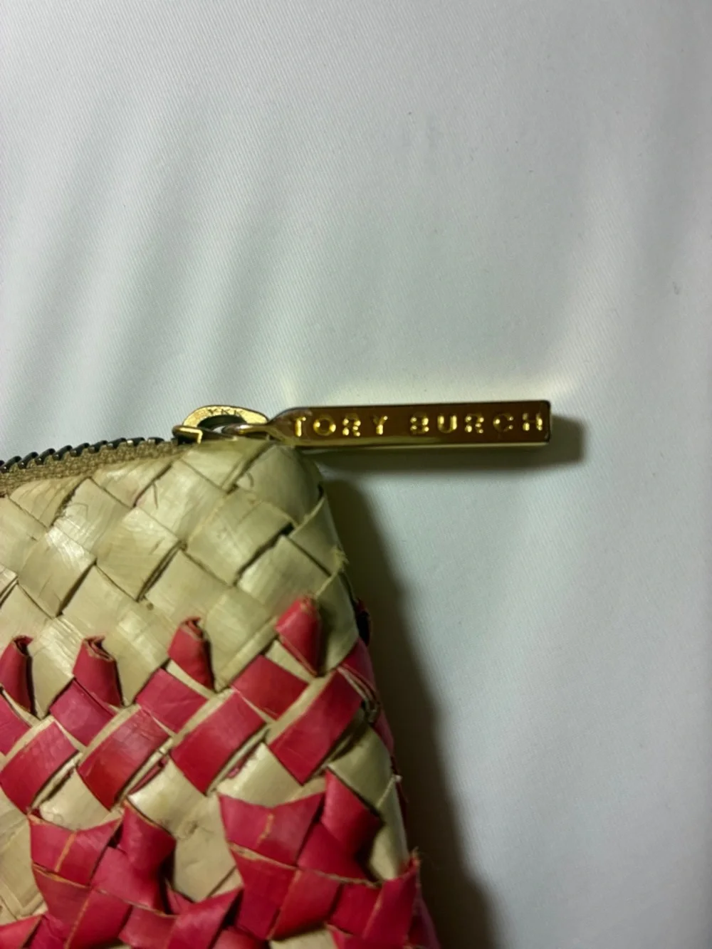 Tory Burch Red‎ and Cream Woven Wristlet Clutch