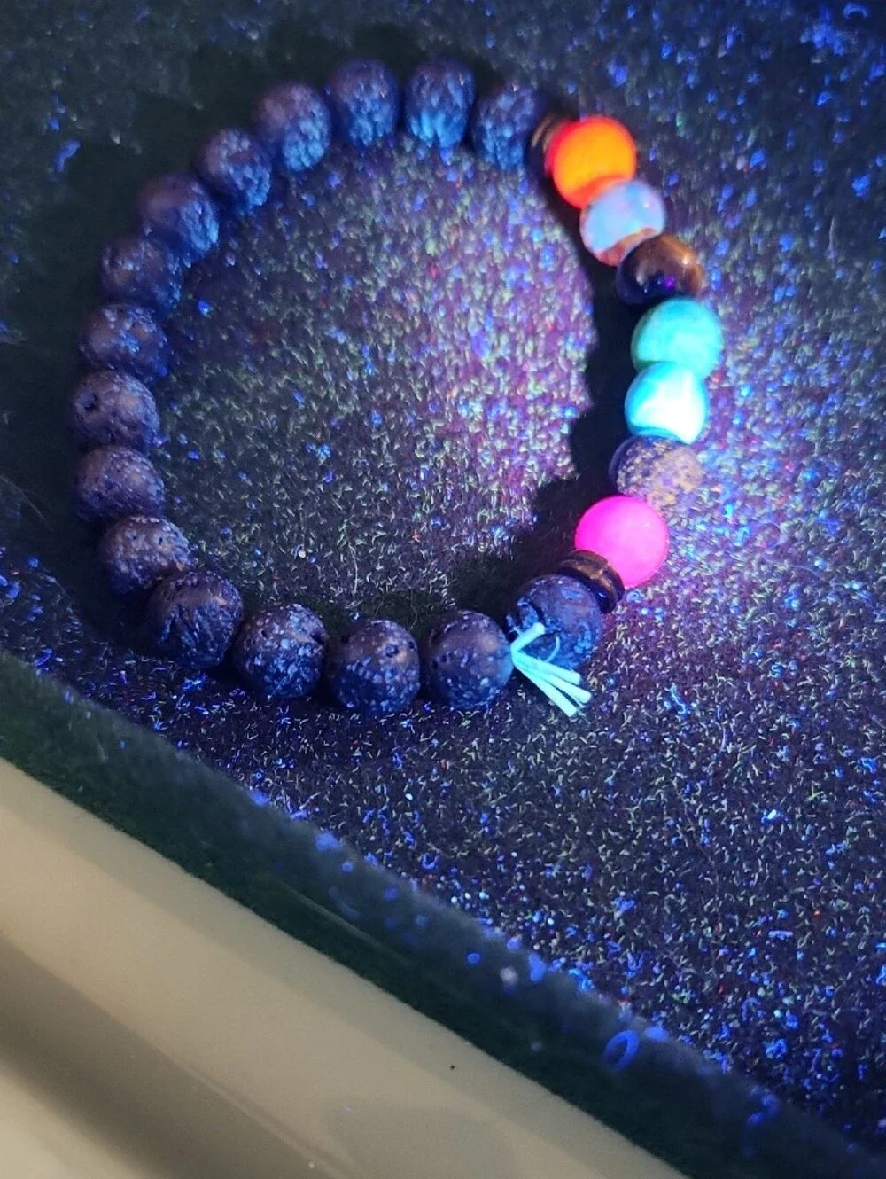 Handmade Black Lava Bead Bracelet with Multicolor Chakra Stones