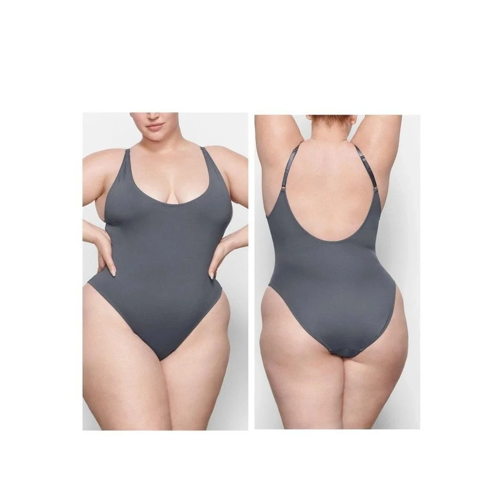 Skims Signature Swim‎ Scoop Neck One-Piece Swimsuit in Gunmetal Women's 3X