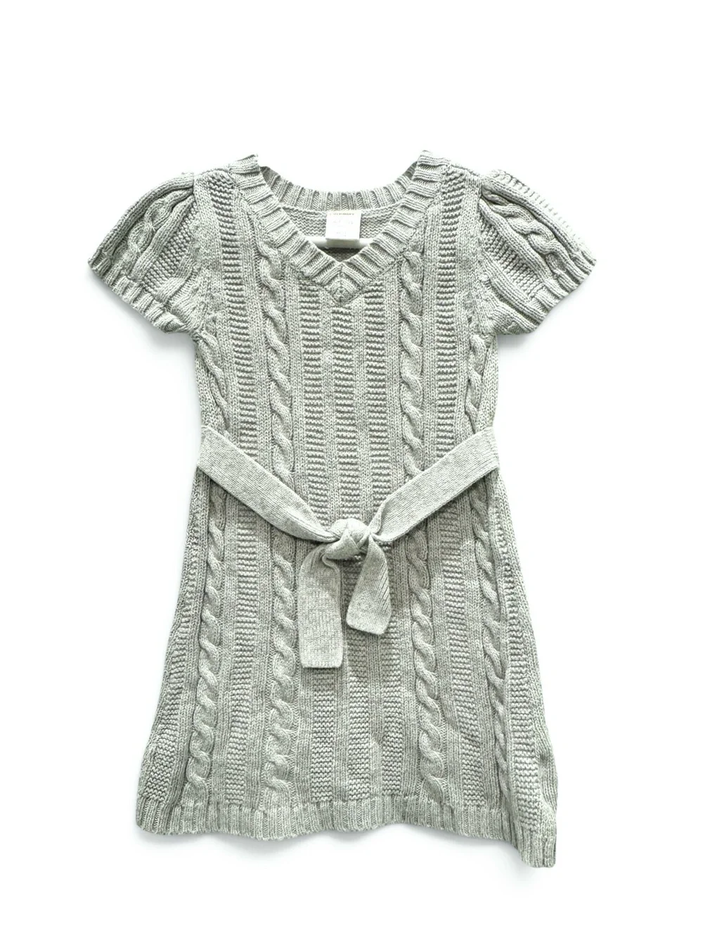 NWOT Old Navy Girls' 2T Gray Cable-Knit Short-Sleeve Belted Sweater Dress