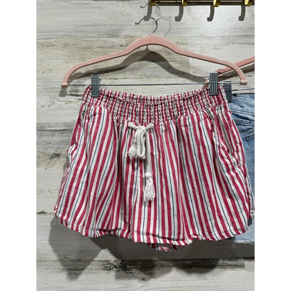 Old Navy Wishful Park Shorts Girls 14 XL Blue Red Denim Striped Coastal EUC