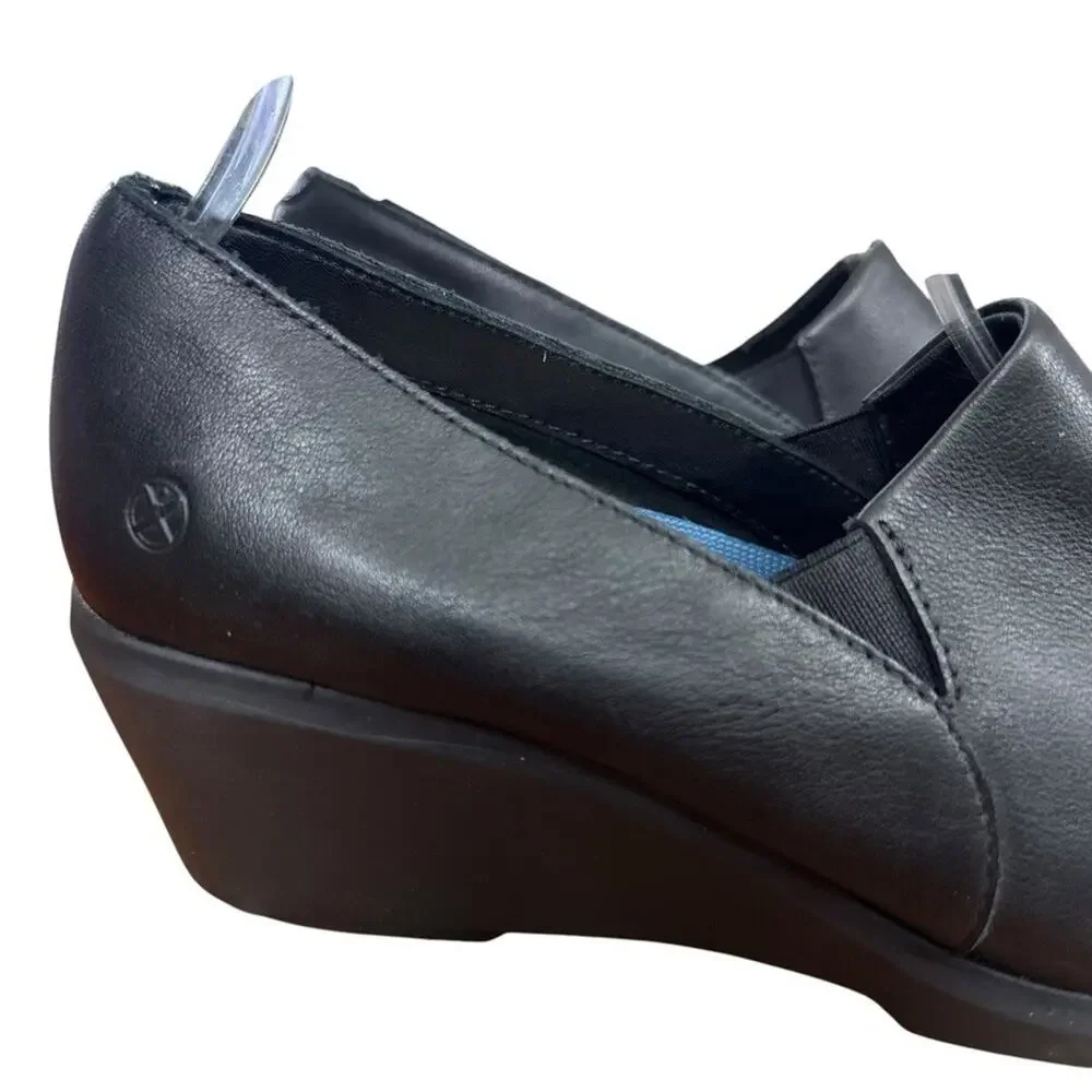 Hush Puppies The Body Shoe Maria Black Wedge Leather Comfort Shoes Slip On sz 8