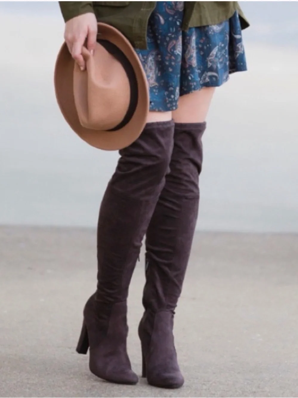 Brown suede over the knee boots