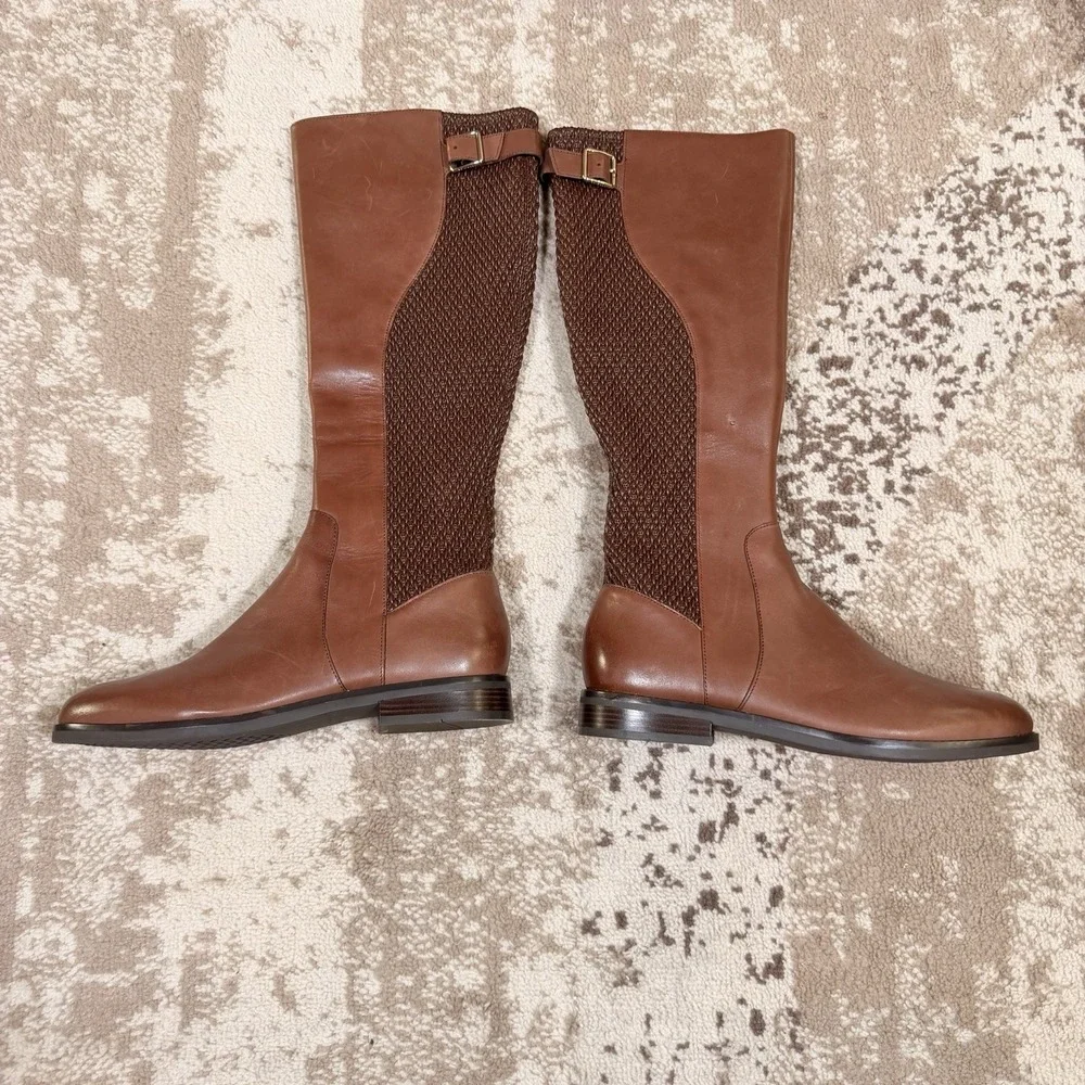 Cole Haan Women's Idah Equestrian Knee High Boot Brown Chestnut‎ Leather Size 10