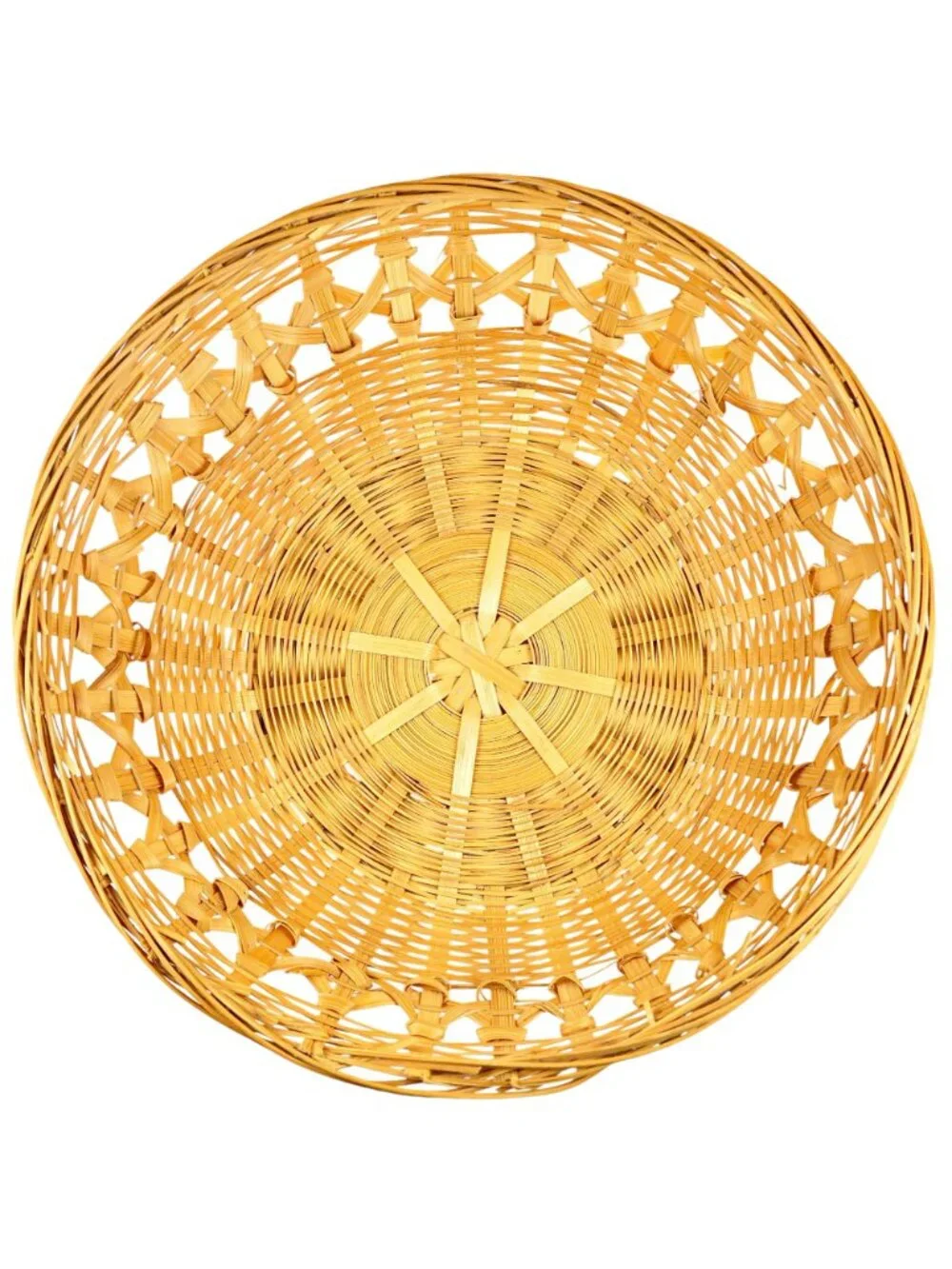 Vintage Handwoven Rattan Basket 1960s Round Mid-Century Open‑Weave Bowl
