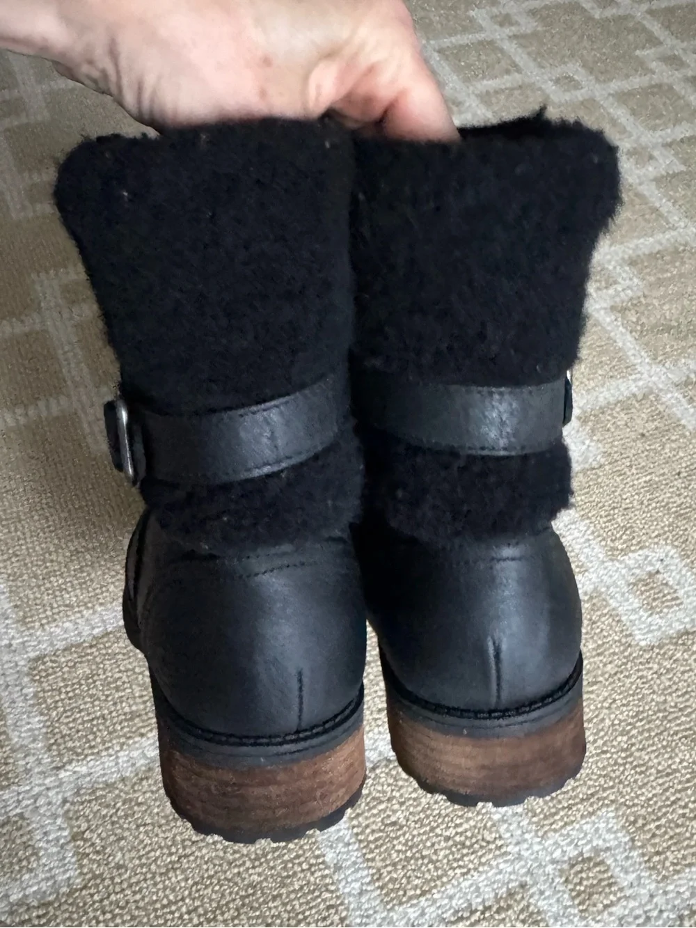 UGG Blayre II Leather Shearling Buckle Moto Ankle Boots Black Size 8