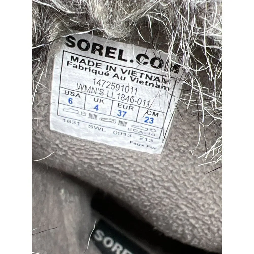 Sorel Tofino Cafe Women Black Canvas Waterproof Faux Fur Winter Duck Boots Size