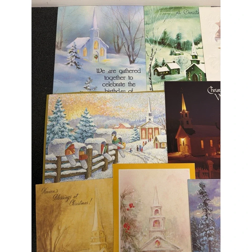 Vintage Christmas Cards Fronts ONLY Churches Cathedrals Scrapbooking Crafts 50+