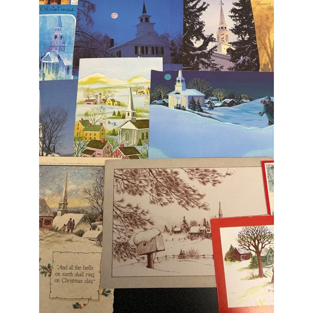 Vintage Christmas Cards Fronts ONLY Churches Cathedrals Scrapbooking Crafts 50+