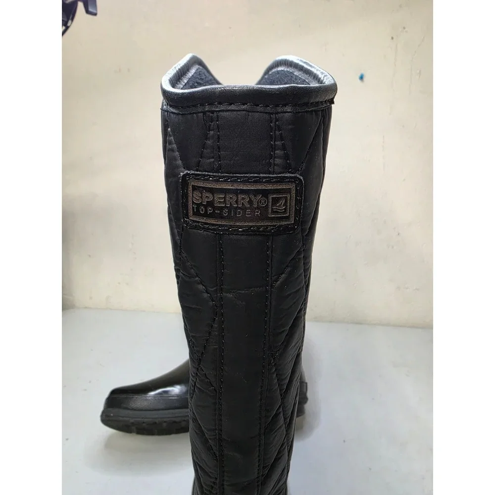 Sperry Top-Sider Womens Black Quilted Tall Waterproof Rain Boots 7