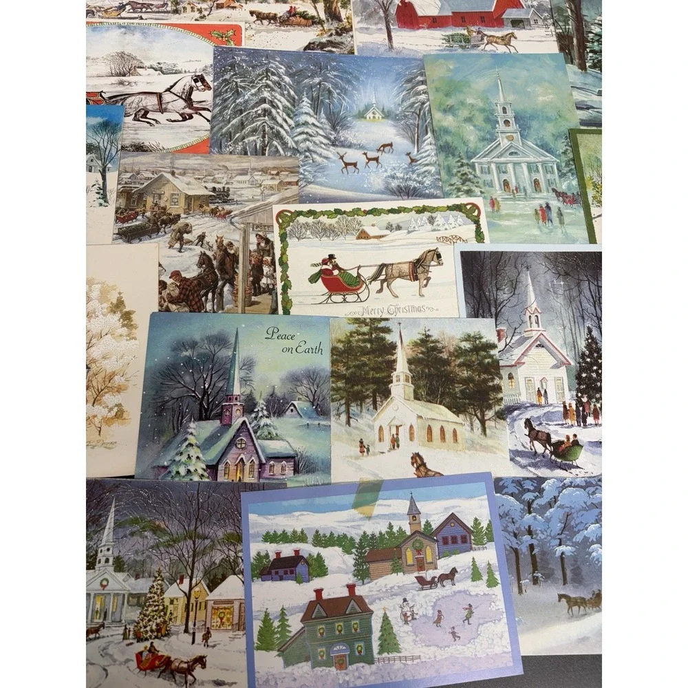 Vintage Christmas Cards Fronts ONLY Horses Scrapbooking Decoupage Lot 50+