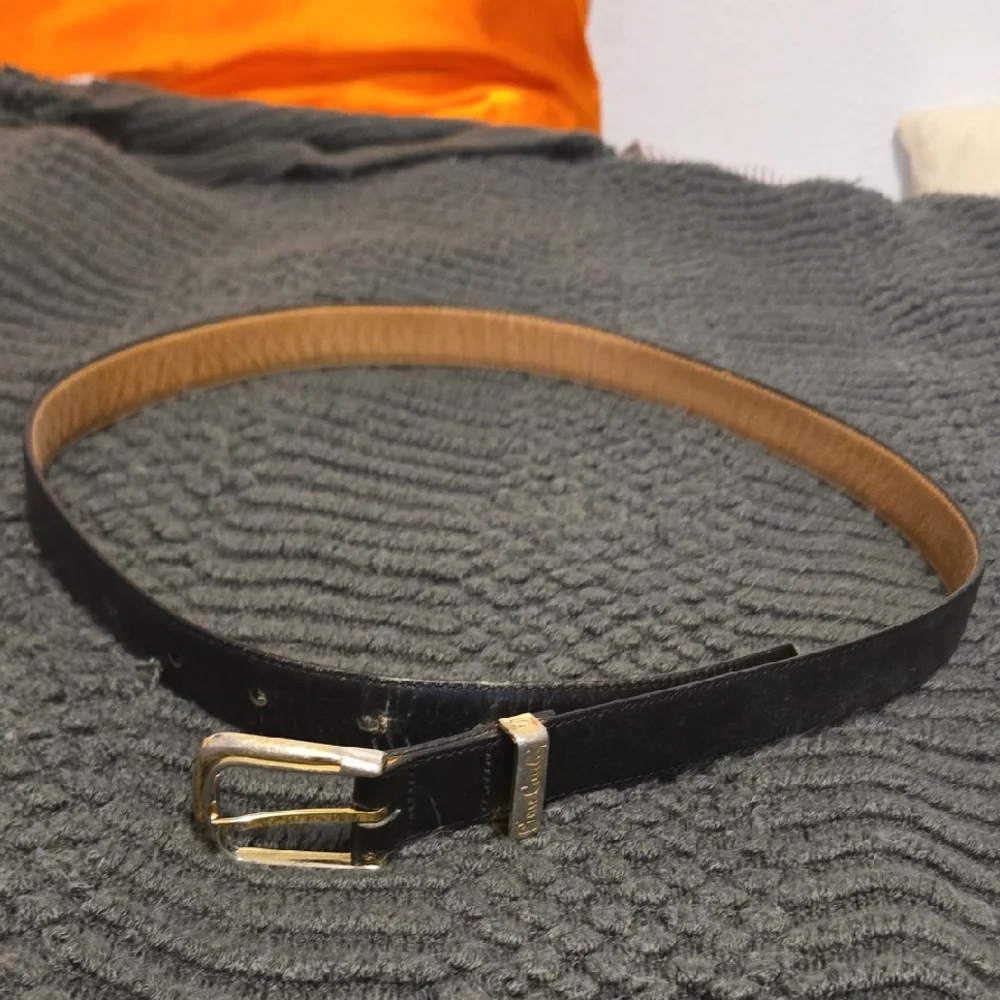 Pierre Cardin Black Leather Belt with Gold Buckle - Made In‎ France