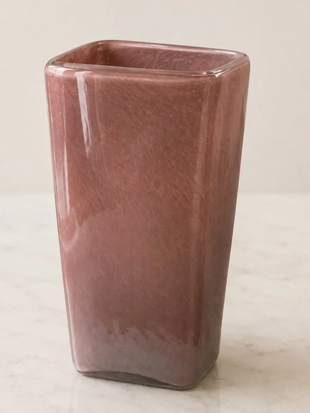 Vintage Mauve Pink Art Glass Square Vase Hand Blown Modernist 8